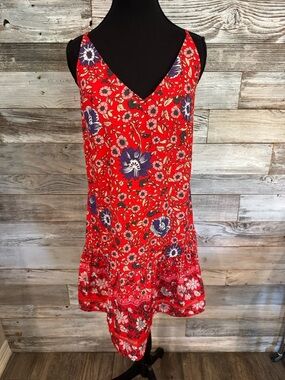 NWT Amazon Silky Red Floral Mini Dress with Purple Accents and Adjustable Straps